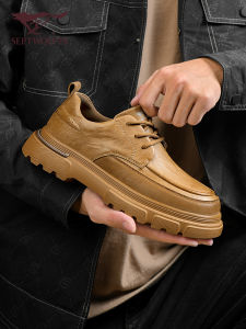 Septwolves British Style Martin Boots Mens Winter Thick Bottom Shoes Trendy Work Boots Short Tube Various Materials Splicing