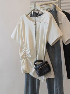 Slimming Irregular Pleated Short Sleeve T-Shirt