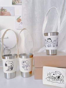 Adorable Snoopy Tea Milk Tea Cup Holder Protective Cover Crossbody Insulated Mug Bag Handheld Pouch Logo Heat Resistant