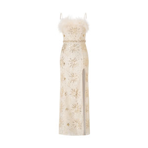Misi.Camii Spring Summer New Style Feathers Halter Gown Women Fashionable High Waist Ball Dress mid Length O Type Skirt
