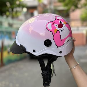 Nón bảo hiểm 1/2 gấu dâu 2 màu siêu xinh