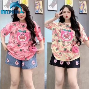 Sweet and cute strawberry bear suit womens summer new loose pink short-sleeved shorts small casual two-piece set