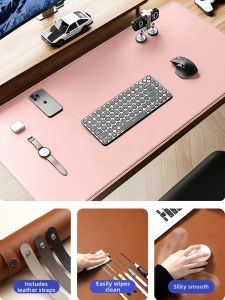 SHULIAN | Pink Large Leather Desk Pad Mouse and Keyboard Mat