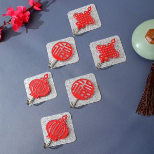 Red Acrylic Adhesive Hook Home Decor Moving New House Marriage Wall Storage Celebration Lucky Character Square Plastic Hook