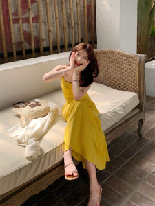 New Design Womens Yellow Strap Dress