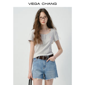 VEGA CHANG | Áo Thun Cổ U Quai Ngang Cổ Tròn Có Nút Điều Chỉnh Dài Ngắn