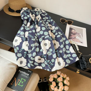 Summer New Womens High Waist Floral Print Cotton Half Skirt A-Line Umbrella Skirt with Pockets Mid-Length Versatile Style