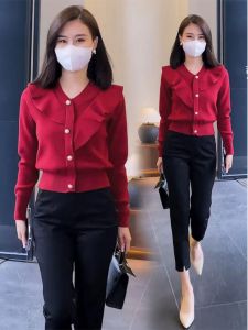 Big Sale Leak-Picking First-Line Brand Counter Shopping Mall Withdraw Label Cut Womens Clothes Ruffles Fashion Cashmere Wool Knitwear