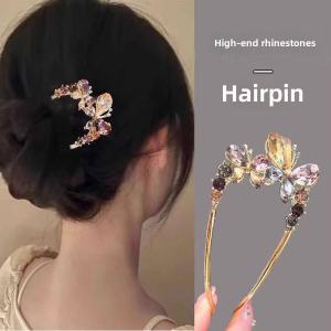 New Arrival Large Size Water Diamond Hairpin U-Shaped Butterfly Bun Hair Accessories Womens Fashion Jewelry Hair Grips