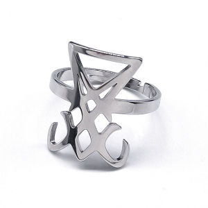 Gothic Sigil Of Lucifer Satan Symbol Ring for Women Men Stainless Steel Adjustable Devil Satan Seal Finger Ring Jewelry Gifts