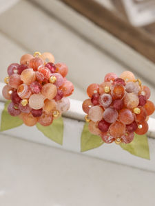 Fresh Copper Alloy Ear Studs Red Berry Fruit Cute Retro Sweet Girl Small Clear Handmade Versatile Earrings Fashionable Accessories