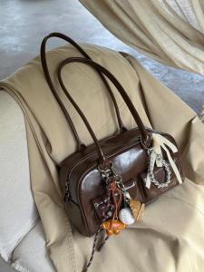 Yunzhen Same Style Bag Female 2024 New Arrival Large Capacity South Korea Niche Style Ins Retro Bowling Satchel Shoulder Bag