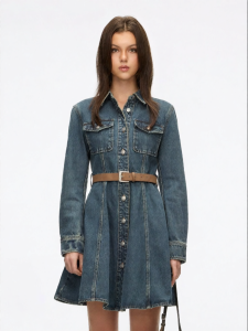 Summer New Denim Dress Utility Waist-Cinching Mid-Length