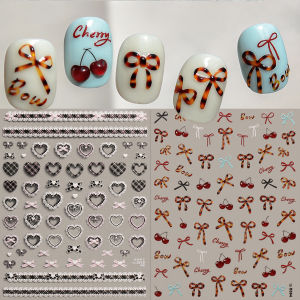 2 Chiếc Hổ Phách Ren Nơ Trái Tim Dập Nổi Móng Tay Nghệ Thuật Dán Ngày Lễ Tình Nhân Dễ Dàng Áp Dụng DIY Quà Cưới Trang Trí