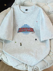 Creative Print Loose Fit Short Sleeve T-Shirt Womens Summer New Style Hip Hop American Trend White Grey Couples Top