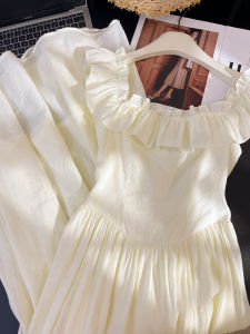 PAIBOLI | Graceful Fairy Elegance Summer French Retro Dress Apricot Off-Shoulder Slimming