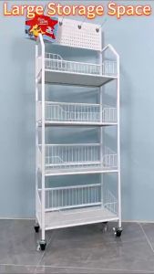 4/5 layers Grocery Display Rack Supermarket Shelves organizer Kitchen Racks Organizer Mobile Storage Basket Metal Utility Trolley Cart Space Savers