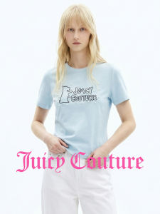 Juicy Couture | Light Blue Round Collar Embroidered Beaded Womens T-Shirt