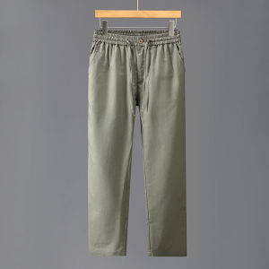 Quần Dài Vải Lanh Cotton Thoáng Khí Mùa Hè Cho Nam Ống Đứng Phong Cách Đường Phố Quần Dài Thường Ngày Cạp Vừa