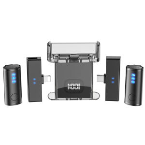 Wireless Lavalier Microphone with Charging Box Noise Reduction Professional Lapel Microphone for Studio Recording Smartphones Live Streaming