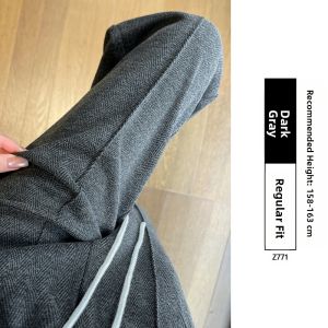YAYANGREN | Black Herringbone Wool Wide Leg Pants for Plus Size Women Autumn Winter Season