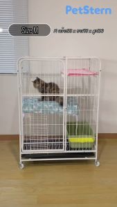 PetStern 🏠 กรงแมวใหญ่ มาตาล กรงแมวแมนชั่น กรงแมวมีล้อ กรงแมวขนาดใหญ่ 2/3/4 ชั้น ร่ม กรงที่ถอดออกได้ การออกแบบหลายประตู สำหรับแมว