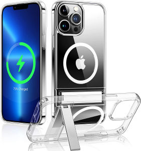 Clear Magnetic Phone Case for iPhone 17 16 15 14 Pro Max 13 12 11 Mini with Kickstand for MagSafe Wireless Charging Back Cover