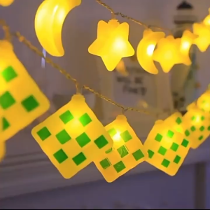 Keranixy Ketupat Solar Light String Bulan Bintang Waterproof Eid Ramadan Outdoor Decorative Hanging Lampu Ketupat