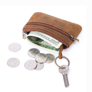 Genuine Leather Mini Wallet Simple and Portable Super Soft Small Zipper Retro Coin Bag for Men and Women Credit Card Holder