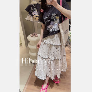 Cute Kitty Cat Print T-Shirt Polka Dot Skirt Set Spring Summer Childrens Clothing Korean Style Cotton Blend Casual Outfit