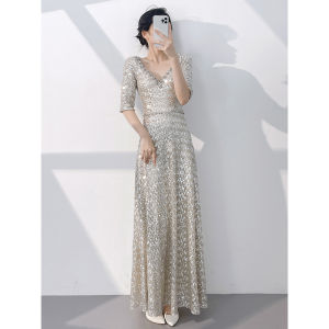 New Years Party Formal Evening Dress Silver Gray Fish Tail