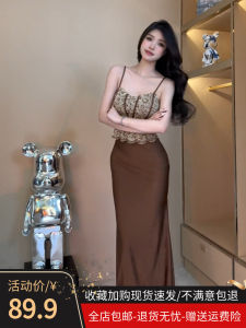 ชุดเดรสยาวคลุมเข่าคอวีแขนกุดผ้าลูกไม้เซ็กซี่สำหรับผู้หญิงในช่วงฤดูร้อน ชุดเดรสยาวคลุมเข่าเอวสูงทรงเข้ารูป