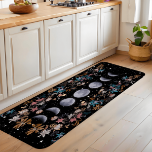 VIKAMA 1/2 Chiếc Pha Trăng Hoa Bohemian Thảm Nhà Bếp Chống Trơn Trượt Có Thể Giặt Sọc Dài Sàn Cho Trang Trí Nhà Lối Vào Hội Trường