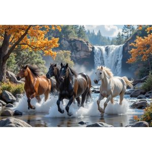 500/1000/1200/2000PCS Jigsaw Puzzle Peaceful Wild Horses Autumn River Scene For Adults Ideal For Stress Relief And Relaxation