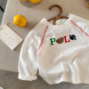 Long Sleeve Cotton T-Shirt for Boys And Girls Thin Print Shoulder Insert T-Shirt Breathable Spring Autumn Pure Cotton Kids Clothes