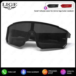 LIGE New Cycling Sunglasses Smart Bluetooth Glasses UV400 Protection Windproof Glasses Road Riding Bike Sports Eyeware Goggles