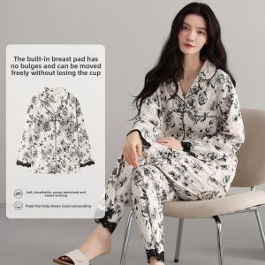 MiiOW | Pure Cotton Lace Trim Sleepwear Set Womens Long Sleeve Long Pants Home Clothes Spring Autumn New Arrival Cat Person Official