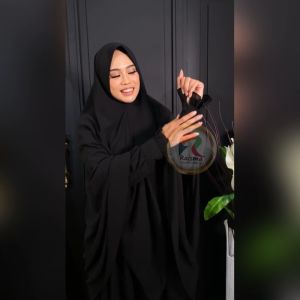 Raisma - Waraqah Gamis Syari Set Jilbab putih hitam Bahan Ceruti Busana Perlengkapan Umroh Haji