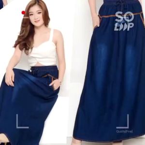 Rok Jeans Wanita Panjang Oversize Jeans Skirt