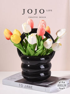 Modern Simplicity Ceramic Dried Fresh Flower Vase Home Decoration Sample Room Accessories Asymmetrical Shape Desktop Ornament