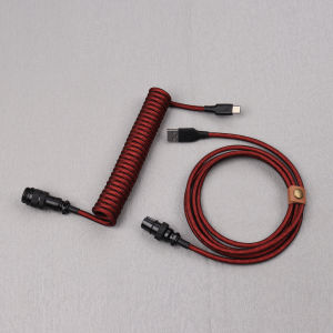 【LANO】Black White Red Type-C to USB Double-Sleeved Coiled Mechanical Keyboard Cable Detachable Connector for Mechanical Keyboard