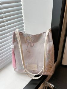 New Chinese Style Womens Bucket Bag Casual Commuter Large Capacity Shoulder Bag Fashionable Versatile Soft Fabric Handbag