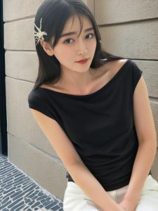 เสื้อยืดคอกลมแขนสั้นผ้าฝ้ายสำหรับผู้หญิงในช่วงฤดูร้อน สีดำ โชว์ไหล่ กระดูกไหปลาร้า เสื้อคลุมกันหนาวแบบสั้น เสื้อผ้าทำงานสไตล์เกาหลี