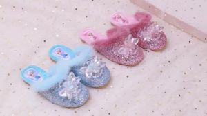 Selipar Berbulu Budak Perempuan Jenis Baru Musim Gugur Sejuk Puteri Aisha Bulu Asli Baotou Kapas Sandal Bayi Perempuan Ais Salji Ahli  dari Nepal Kasut