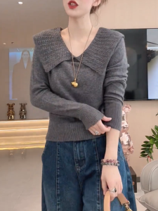 QINGNAER | Gray Stylish Texture Loose Turtleneck Knit Sweater