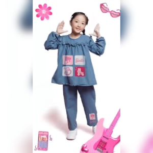Little Pineapple Setelan Jeans Bordir Haura Sara & Tunik Katun Square Anak 4-9Y