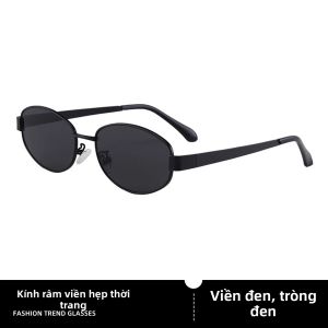 Kính Mát Chống Tia UV Hình Oval Khung Nhỏ Kim Loại