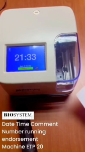 BIOSYSTEM Time & Date Stamp Printer ETP20 with digital display white casing dimensions 180mm width 175mm depth 140mm height.