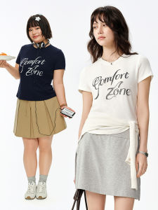 DUSHU | Customized Letter Print T-Shirt Women Summer Round Neck Short Sleeve