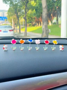 🌸 Set 6 Bông Hoa Hồng🌸 Lò Xo Lắc Lư Trang Trí Taplo Màn Hình DVD Ô Tô – Đáng Yêu Dễ Thương